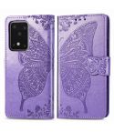 For Samsung Galaxy S20 Ultra Butterfly Love Flower Embossed Horizontal Flip Leather Case with Bracket / Card Slot / Wallet / Lanyard(Light Purple)