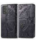 For Galaxy A91 Butterfly Love Flower Embossed Horizontal Flip Leather Case with Bracket / Card Slot / Wallet / Lanyard(Black)