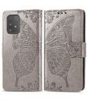 For Galaxy A91 Butterfly Love Flower Embossed Horizontal Flip Leather Case with Bracket / Card Slot / Wallet / Lanyard(Gray)