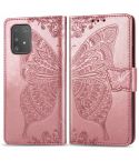 For Galaxy A91 Butterfly Love Flower Embossed Horizontal Flip Leather Case with Bracket / Card Slot / Wallet / Lanyard(Rose Gold)