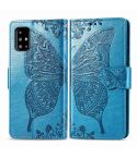 For Galaxy A71 Butterfly Love Flower Embossed Horizontal Flip Leather Case with Bracket / Card Slot / Wallet / Lanyard(Blue)