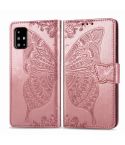 For Galaxy A71 Butterfly Love Flower Embossed Horizontal Flip Leather Case with Bracket / Card Slot / Wallet / Lanyard(Rose Gold)