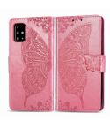 For Galaxy A71 Butterfly Love Flower Embossed Horizontal Flip Leather Case with Bracket / Card Slot / Wallet / Lanyard(Pink)
