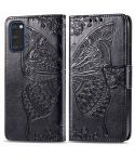 For Galaxy S20 Butterfly Love Flower Embossed Horizontal Flip Leather Case with Bracket / Card Slot / Wallet / Lanyard(Black)