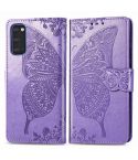 For Galaxy S20 Butterfly Love Flower Embossed Horizontal Flip Leather Case with Bracket / Card Slot / Wallet / Lanyard(Light Purple)