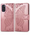 For Galaxy S20 Butterfly Love Flower Embossed Horizontal Flip Leather Case with Bracket / Card Slot / Wallet / Lanyard(Rose Gold)