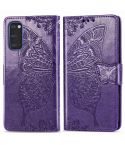 For Galaxy S20 Butterfly Love Flower Embossed Horizontal Flip Leather Case with Bracket / Card Slot / Wallet / Lanyard(Dark Purple)