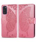 For Galaxy S20 Butterfly Love Flower Embossed Horizontal Flip Leather Case with Bracket / Card Slot / Wallet / Lanyard(Pink)