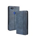 For Alcatel 1V (2019) with Fingerprint Hole Magnetic Buckle Retro Crazy Horse Texture Horizontal Flip Leather Case with Holder & Card Slots & Photo Frame(Blue)