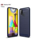 For Galaxy M31 Brushed Texture Carbon Fiber TPU Case(Navy Blue)
