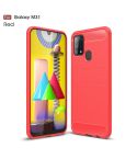 For Galaxy M31 Brushed Texture Carbon Fiber TPU Case(Red)