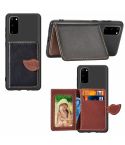 For Galaxy S20 Leaf Buckle Litchi Texture Card Holder PU + TPU Case with Card Slot & Wallet & Holder & Photo Frame(Black)