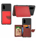 For Galaxy S20 Leaf Buckle Litchi Texture Card Holder PU + TPU Case with Card Slot & Wallet & Holder & Photo Frame(Red)