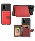For Galaxy S20 Plus Leaf Buckle Litchi Texture Card Holder PU + TPU Case with Card Slot & Wallet & Holder & Photo Frame(Red)