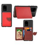 For Galaxy S20 Ultra Leaf Buckle Litchi Texture Card Holder PU + TPU Case with Card Slot & Wallet & Holder & Photo Frame(Red)