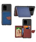 For Galaxy S20 Ultra Leaf Buckle Litchi Texture Card Holder PU + TPU Case with Card Slot & Wallet & Holder & Photo Frame(Blue)