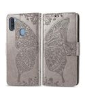 For Galaxy A11 Butterfly Love Flower Embossed Horizontal Flip Leather Case with Bracket / Card Slot / Wallet / Lanyard(Gray)