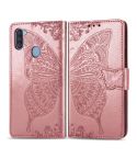 For Galaxy A11 Butterfly Love Flower Embossed Horizontal Flip Leather Case with Bracket / Card Slot / Wallet / Lanyard(Rose Gold)