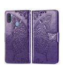 For Galaxy A11 Butterfly Love Flower Embossed Horizontal Flip Leather Case with Bracket / Card Slot / Wallet / Lanyard(Dark Purple)