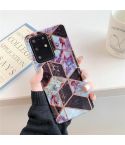 For Galaxy A51 Plating Colorful Geometric Pattern Mosaic Marble TPU Mobile Phone Case(Black PJ6)