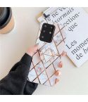 For Galaxy A51 Plating Colorful Geometric Pattern Mosaic Marble TPU Mobile Phone Case with Folding Bracket(White PF3)