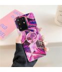 For Galaxy A51 Plating Colorful Geometric Pattern Mosaic Marble TPU Mobile Phone Case with Folding Bracket(Magenta PF5)