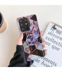 For Galaxy S20 Plating Colorful Geometric Pattern Mosaic Marble TPU Mobile Phone Case with Folding Bracket(Black PF6)