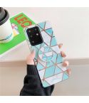 For Galaxy S20 Plus Plating Colorful Geometric Pattern Mosaic Marble TPU Mobile Phone Case with Folding Bracket(Green PF2)