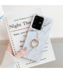 For Galaxy A51 High Quality TPU Smooth Marble with Ring Metal Rhinestone Bracket Mobile Phone Protective Case(White Q1)