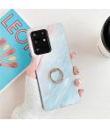 For Galaxy A51 High Quality TPU Smooth Marble with Ring Metal Rhinestone Bracket Mobile Phone Protective Case(Blue Q7)