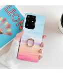 For Galaxy A51 High Quality TPU Smooth Marble with Ring Metal Rhinestone Bracket Mobile Phone Protective Case(Rainbow Q16)