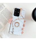 For Galaxy S20 TPU Smooth Marble with Ring Metal Rhinestone Bracket Mobile Phone Protective Case(Gold Q23)