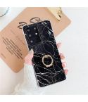 For Galaxy S20 TPU Smooth Marble with Ring Metal Rhinestone Bracket Mobile Phone Protective Case(Black Q30)