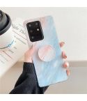 For Galaxy A51 TPU Smooth Marble Pattern With Folding Bracket Mobile Phone Cose(Blue A7)