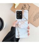For Galaxy A51 TPU Smooth Marble Pattern With Folding Bracket Mobile Phone Cose(Gold A23)