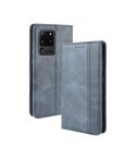 For Galaxy S20 Ultra/S20 Ultra 5G Magnetic Buckle Retro Crazy Horse Texture Horizontal Flip Leather Case  , with Holder & Card Slots & Photo Frame(Blue)