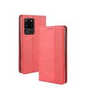 For Galaxy S20 Ultra/S20 Ultra 5G Magnetic Buckle Retro Crazy Horse Texture Horizontal Flip Leather Case  , with Holder & Card Slots & Photo Frame(Red)