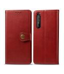 For Sony Xperia 1 II Retro Solid Color Leather Buckle Phone Case with Lanyard & Photo Frame & Card Slot & Wallet & Stand Function(Red)