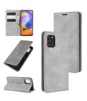 For Galaxy A31 Retro-skin Business Magnetic Suction Leather Case with Holder & Card Slots & Wallet(Grey)