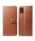 For Galaxy A31 Retro Solid Color Leather Buckle Phone Case with Lanyard & Photo Frame & Card Slot & Wallet & Stand Function(Brown)