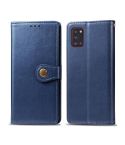 For Galaxy A31 Retro Solid Color Leather Buckle Phone Case with Lanyard & Photo Frame & Card Slot & Wallet & Stand Function(Blue)