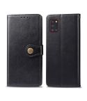 For Galaxy A31 Retro Solid Color Leather Buckle Phone Case with Lanyard & Photo Frame & Card Slot & Wallet & Stand Function(Black)