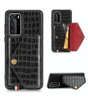 For Huawei P40 Pro Crocodile Pattern Envelope Card Package Phone Case With Magnet And Bracket Function(Black)