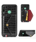 For Huawei Y7P/P40 Lite E Crocodile Pattern Envelope Card Package Phone Case With Magnet And Bracket Function(Black)