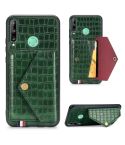 For Huawei Y7P/P40 Lite E Crocodile Pattern Envelope Card Package Phone Case With Magnet And Bracket Function(Green)