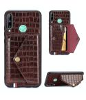 For Huawei Y7P/P40 Lite E Crocodile Pattern Envelope Card Package Phone Case With Magnet And Bracket Function(Brown)