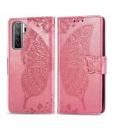 For Huawei Nova 7 SE/P40 Lite 5G Butterfly Love Flower Embossed Horizontal Flip Leather Case with Bracket / Card Slot / Wallet / Lanyard(Pink)