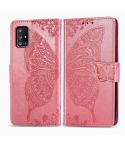 For Galaxy A51 5G Butterfly Love Flower Embossed Horizontal Flip Leather Case with Bracket / Card Slot / Wallet / Lanyard(Pink)