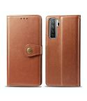 For Huawei Nova 7 SE/P40 Lite 5G Retro Solid Color Leather Buckle Phone Case with Lanyard & Photo Frame & Card Slot & Wallet & Stand Function(Brown)