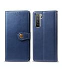 For Huawei Nova 7 SE/P40 Lite 5G Retro Solid Color Leather Buckle Phone Case with Lanyard & Photo Frame & Card Slot & Wallet & Stand Function(Blue)